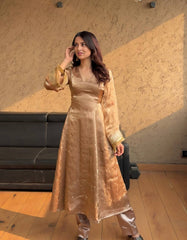 Innovative Brown Color Shining Silk Salwar Suit With Pink Dupatta