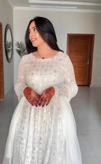 Luxuriant Faux Blooming Thread work White Color Gown