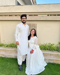 Luxuriant Faux Blooming Thread work White Color Gown