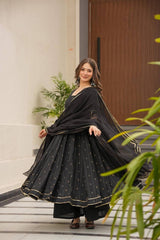 Luxuriant Black Color Digital Printed Gown
