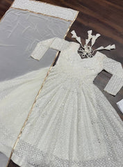 Luxuriant Blooming Off White Color Sequence Work Gown