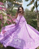 Flattering Thread Embroidered Work Purple Color Gown