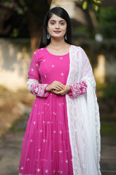 Premium Faux Georgette Embroidery Work Pink color ANARKALI SUIT SET