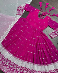 Premium Faux Georgette Embroidery Work Pink color ANARKALI SUIT SET