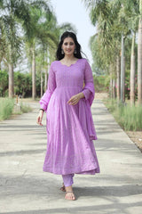 Designer Embroidered Work Purple Color pant with Gown