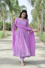 Designer Embroidered Work Purple Color pant with Gown