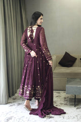 Demanding Embroidery Multi Work Purple color long Gown