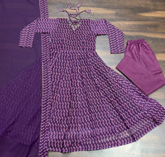 Captivating Digital Print wine Color Gown