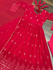 Embellished Embroidery Sequins Work maroon color Anarkali Suit