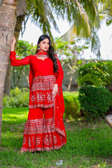 Elegant Fox Georgette Embroidery Sequence Work Pink color Sharara Suit