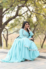 Awesome Chinon Silk Thread Work Pista Color Gown