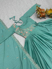 Awesome Chinon Silk Thread Work Pista Color Gown