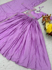 Awesome Chinon Silk Thread Work Purple Color Gown