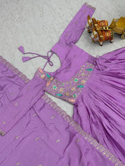 Awesome Chinon Silk Thread Work Purple Color Gown