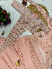 Designer Chinon Embroidery Work Light Pink Color Ready To Wear Saree