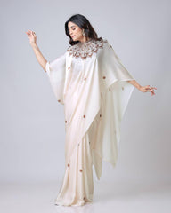 Embellished Japan Satin Off White Color Ready To wear Saree