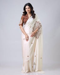 Embellished Japan Satin Off White Color Ready To wear Saree