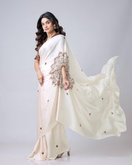 Embellished Japan Satin Off White Color Ready To wear Saree