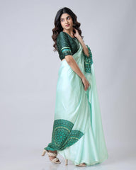Embellished Japan Satin Light Green Color Ready To wear Saree