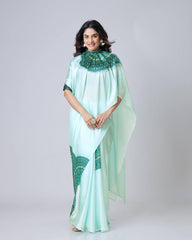 Embellished Japan Satin Light Green Color Ready To wear Saree
