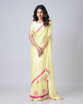 Embellished Japan Satin Light Yellow Color Ready To wear Saree