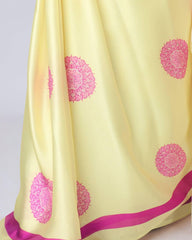 Embellished Japan Satin Light Yellow Color Ready To wear Saree