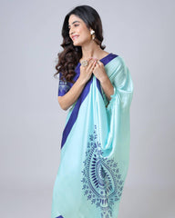 Embellished Japan Satin Light Blue Color Ready To wear Saree