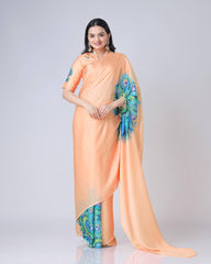 Shining Japan Satin Orange Color Morpich Design Ready To Wear Saree