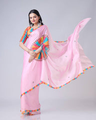 Shining Japan Satin Pink Color Ready To Wear Saree