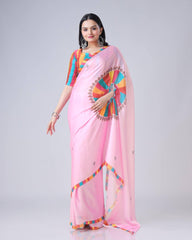 Shining Japan Satin Pink Color Ready To Wear Saree