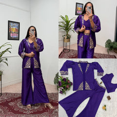 Captivating Purple Color Embroidery Work Palazzo Choli With Blazer