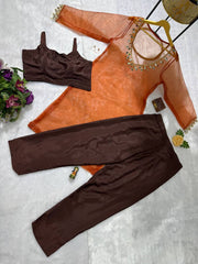 Innovative Brown Color Shining Silk Salwar Suit With Blouse