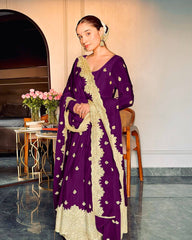 Good Looking Chinon Silk Purple Color Sequence Work Gown
