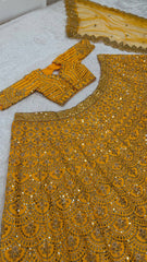 Luxuriant Heavy thai silk sequins dori work Yellow color lehenga Choli