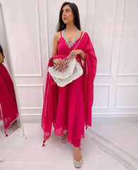 Peaceful Georgette Pink color American crop bottom suit