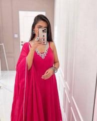 Peaceful Georgette Pink color American crop bottom suit