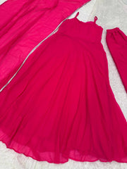 Peaceful Georgette Pink color American crop bottom suit