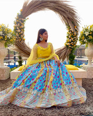 Buy Digital print Georgette Yellow Color Lehenga Choli