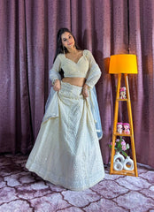 Beautiful off white color Georgette sequins & thread work lehenga Choli