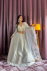 Beautiful off white color Georgette sequins & thread work lehenga Choli