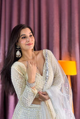 Beautiful off white color Georgette sequins & thread work lehenga Choli