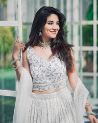 Embellished Sequence Work white Color Lehenga Choli