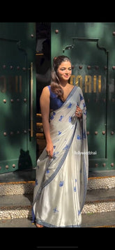 Butterfly Printed White color Crep Silk saree