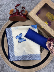 Butterfly Printed White color Crep Silk saree