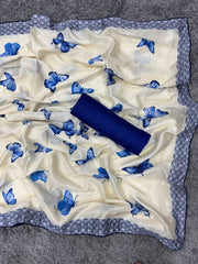 Butterfly Printed White color Crep Silk saree