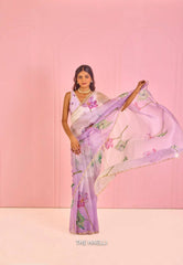 Preferable Soft Organza Purple Color Designer Saree
