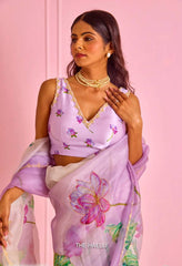 Preferable Soft Organza Purple Color Designer Saree