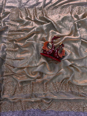 Party Wear Diamond Work Silk Beige Color Saree