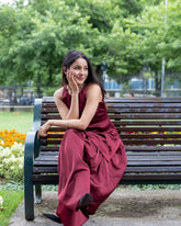 Shining Maroon Color Moss Satin Fabric Moss Satin Fabric With Organza Dupatta