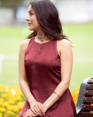 Shining  Maroon Color Moss Satin Fabric  Moss Satin Fabric With Organza Dupatta